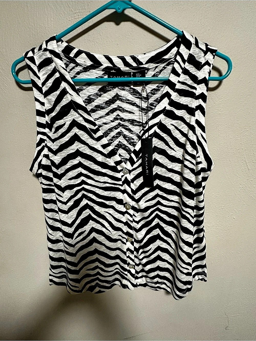 Tahari Zebra Print Linen Tank Top Size Medium NWT